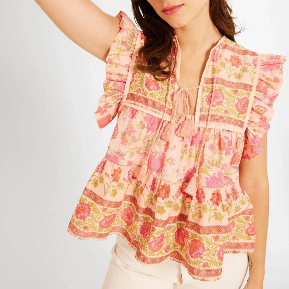 Duttini | Paisley Tassel Ruffle Blouse