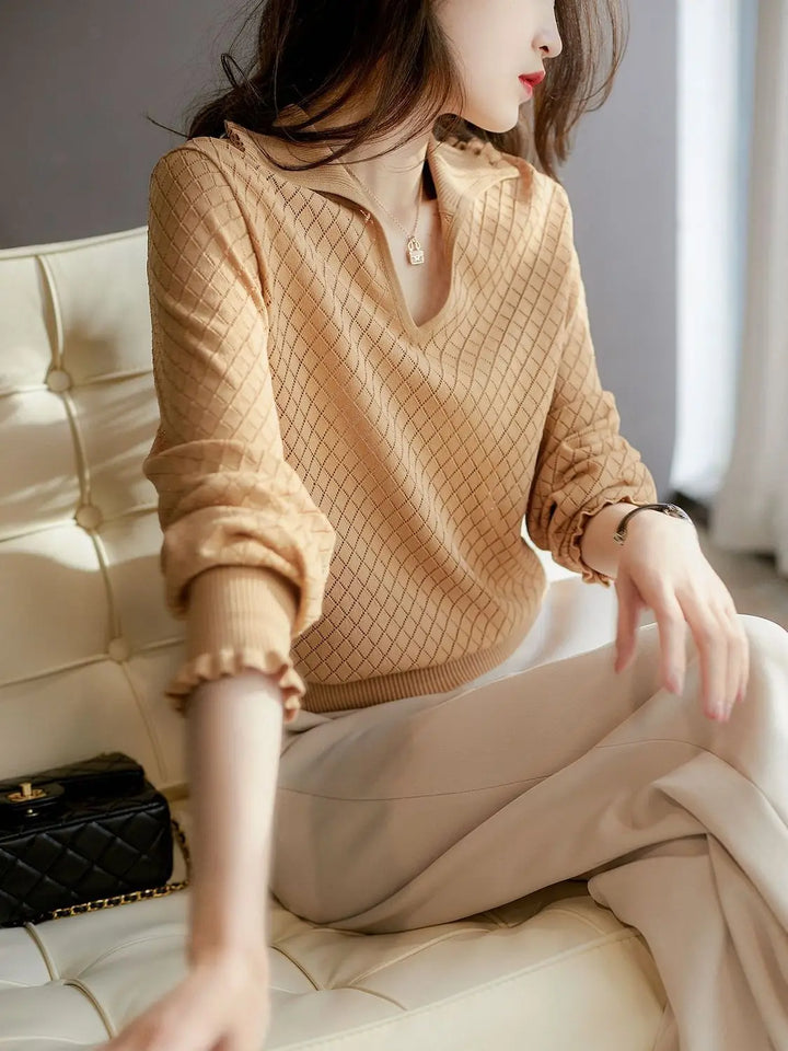 Duttini | Diamond Knit Top for Women in Light Blue