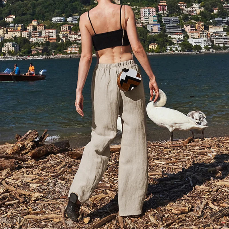 Duttini | Wide Leg Linen Pant for Women in Beige