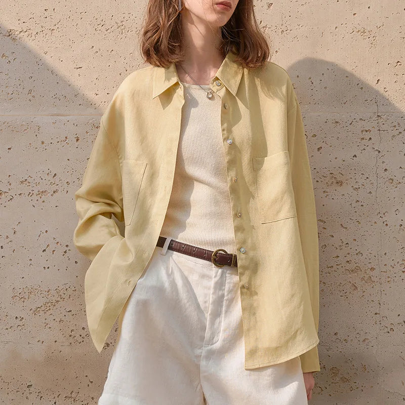 Duttini | Oversized Linen Shirt for Women in White