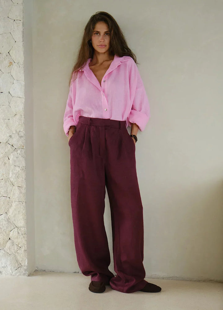 Duttini | Linen Wide-Leg Trousers for Women in Natural Color