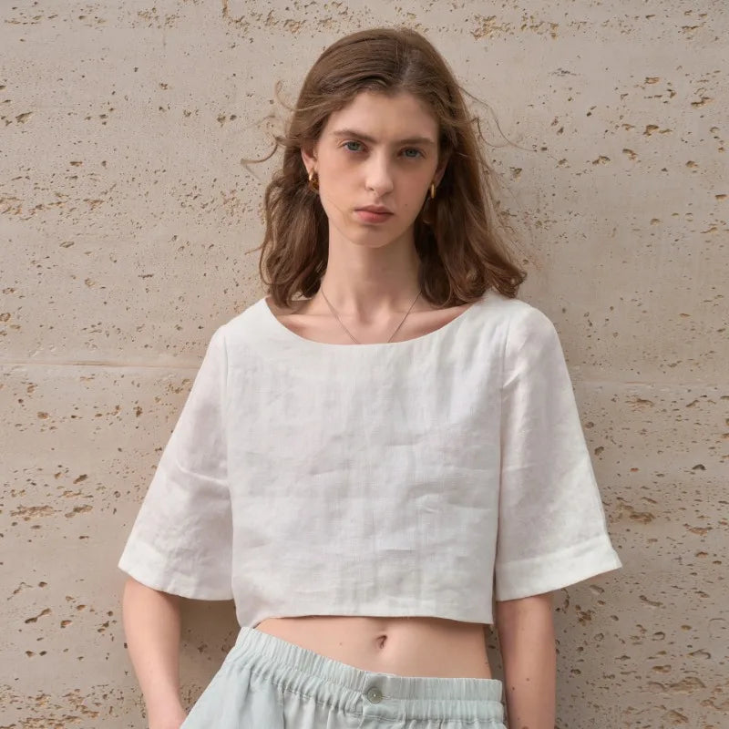 Duttini | Boxy Linen Crop Top