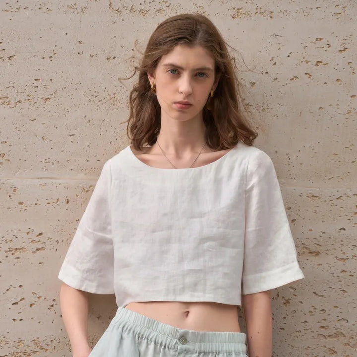 Duttini | Boxy Linen Crop Top