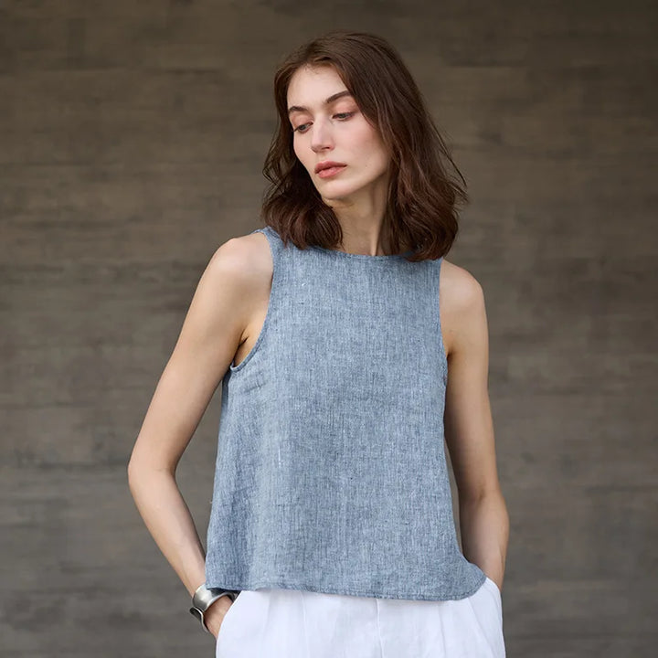 Duttini | Linen Reversible Vest for Men in Chambray