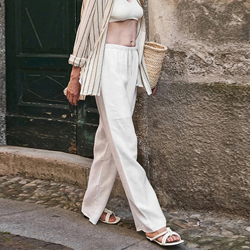 Duttini | Wide Leg Linen Pant for Women in Beige