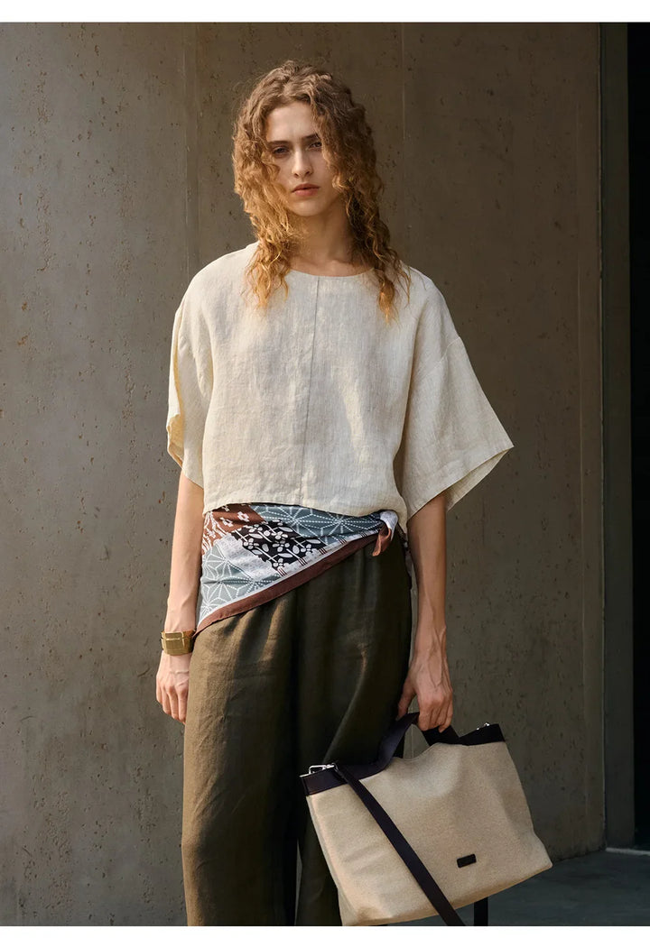 Duttini | Flared Sleeve Linen Pullover for Women