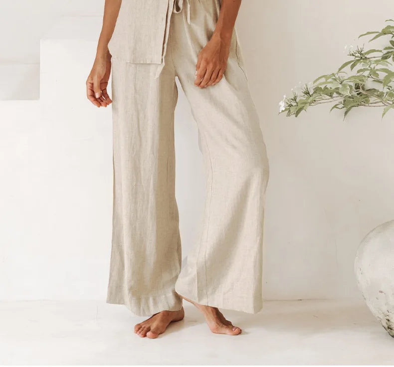 Duttini | Linen Wide Leg Pant for Women in Ruffle Style