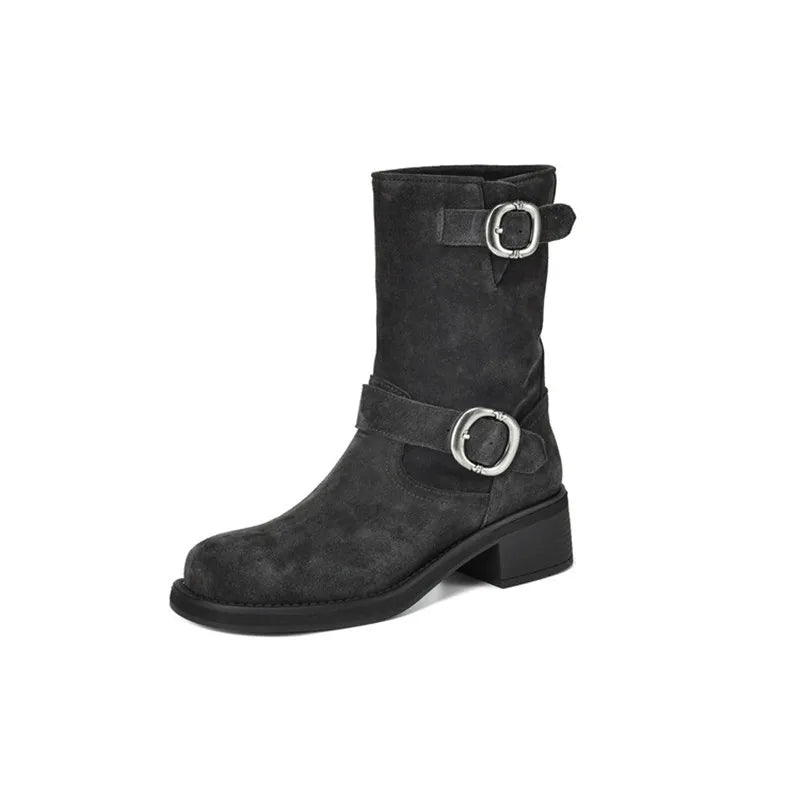 Duttini | Suede Buckle Boots in Black