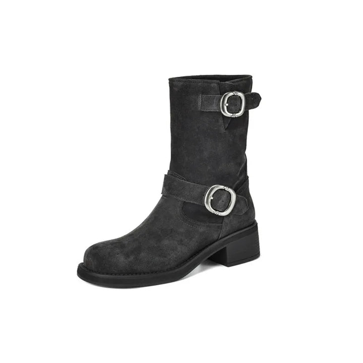 Duttini | Suede Buckle Boots in Black