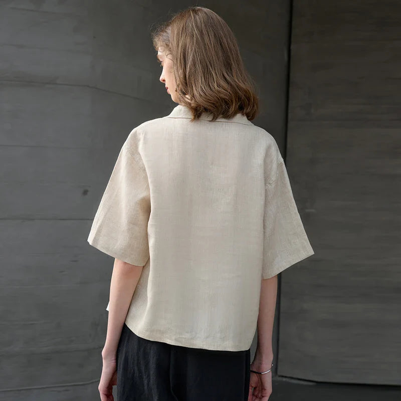 Duttini | Linen Polo Top for Women in Easy Fit, White