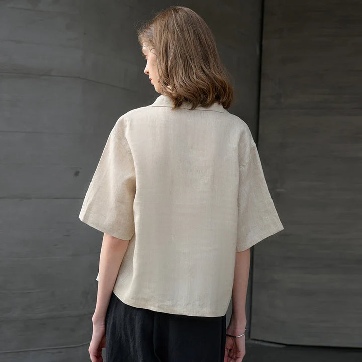 Duttini | Linen Polo Top for Women in Easy Fit, White