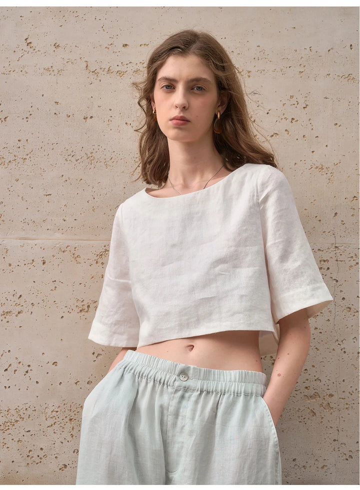 Duttini | Boxy Linen Crop Top