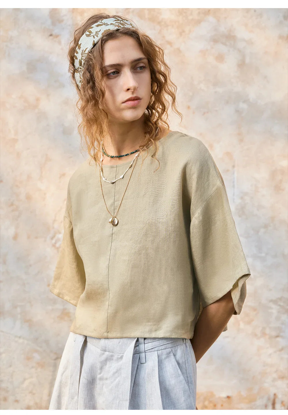 Duttini | Flared Sleeve Linen Pullover for Women