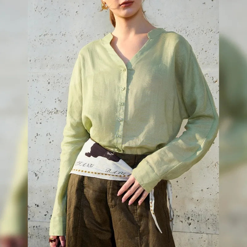 Duttini | Linen V-Neck Shirt for Women