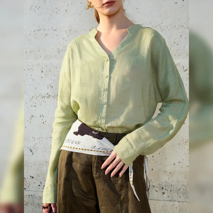 Duttini | Linen V-Neck Shirt for Women