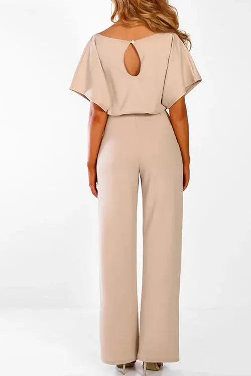 Duttini | Wide-Leg Belted Short Sleeve Jumpsuit