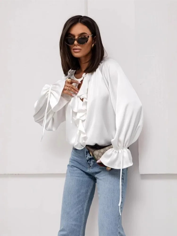 Duttini | Satin Ruffle Blouse for Women