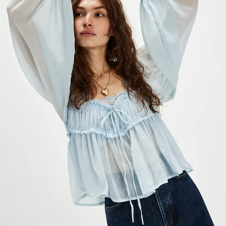 Duttini | Chiffon Tie Blouse for Women in Whisper Color
