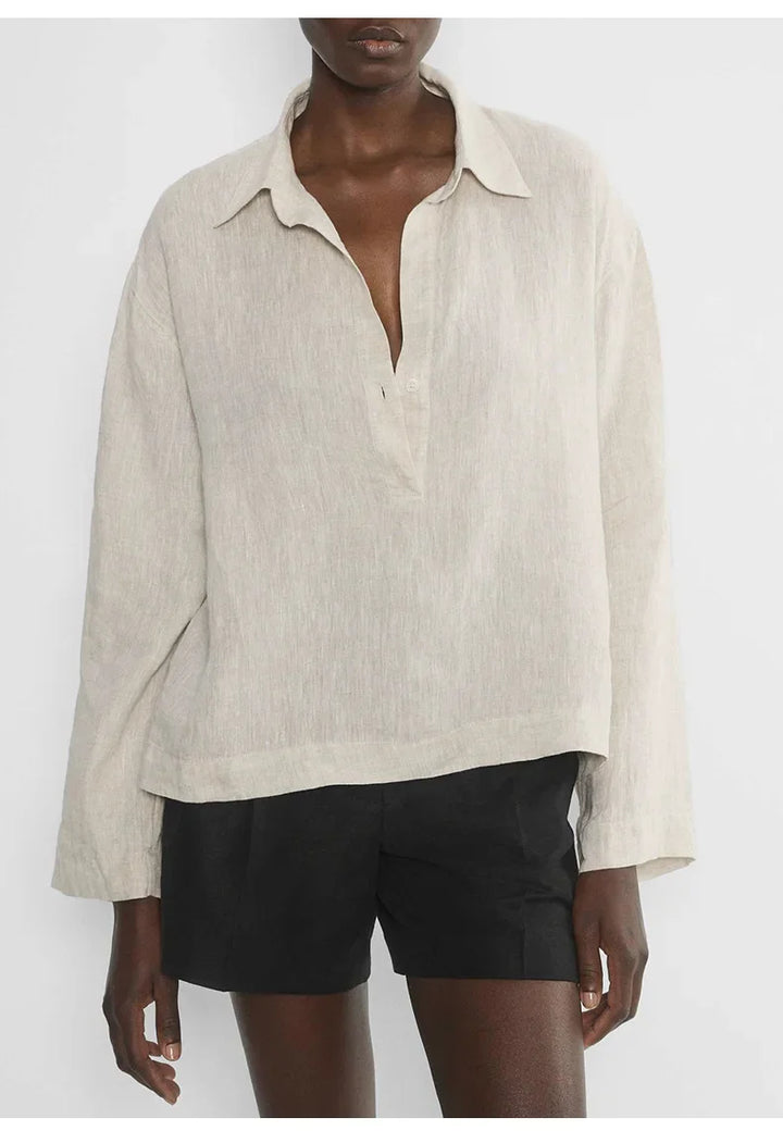 Duttini | Linen Pullover for Men with Polo Collar