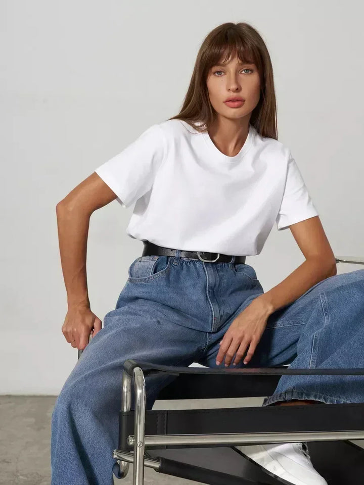 Duttini | Cotton Tee for Women in White, Casual Fit