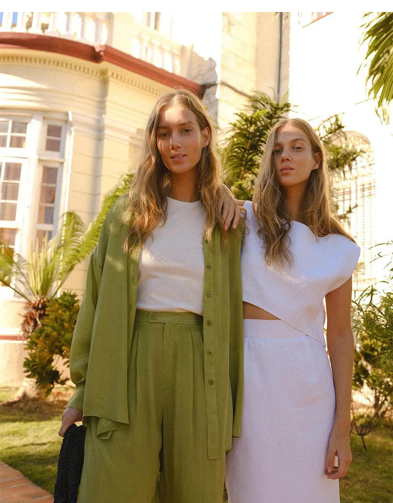 Duttini | Linen Crop Top for Women in White