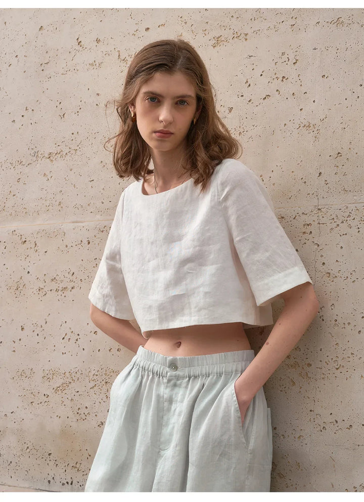 Duttini | Boxy Linen Crop Top