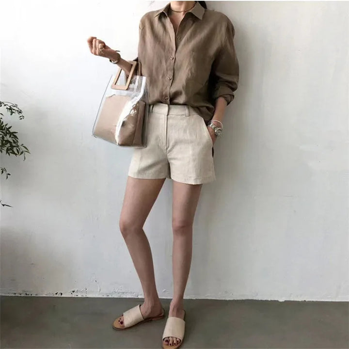 Duttini | Soft Linen Open Collar Shirt