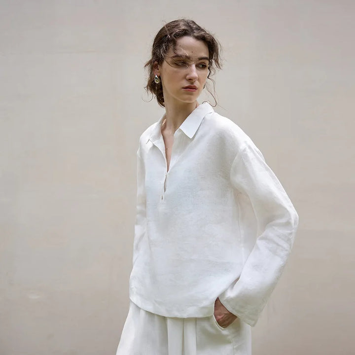 Duttini | Linen Pullover for Men with Polo Collar