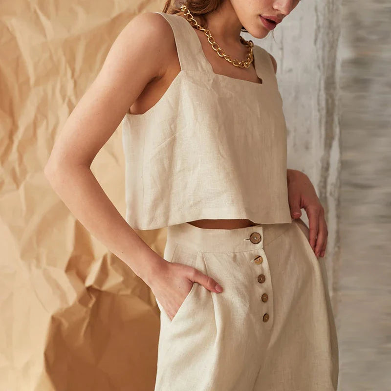 Duttini | Square Neck Linen Crop Tank