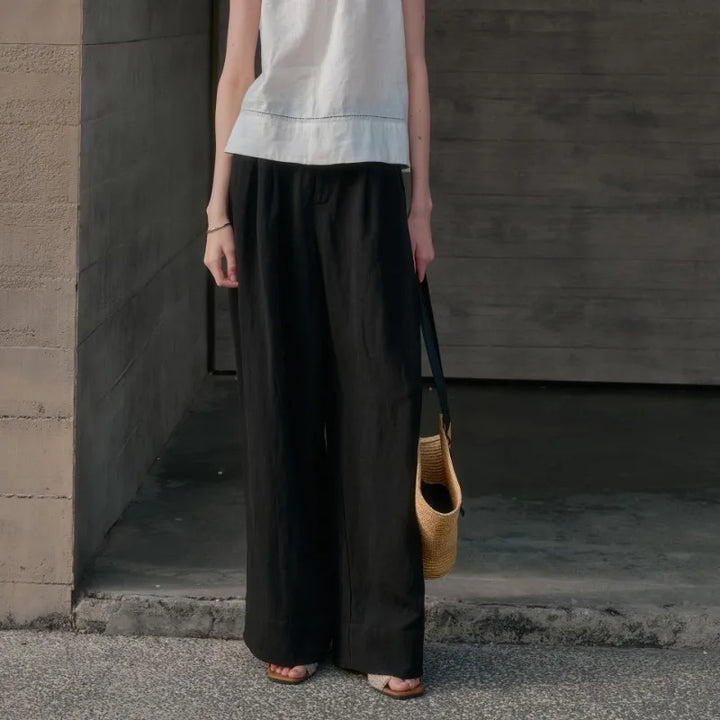 Duttini | Pleated Wide Leg Linen Pant for Women in Natural