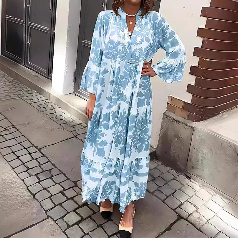 Duttini | Boho Flowy Printed Draped Maxi Dress Casual
