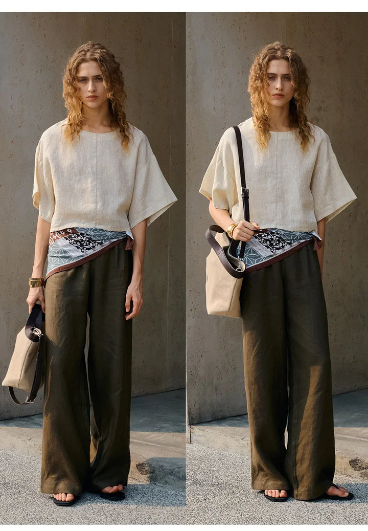 Duttini | Flared Sleeve Linen Pullover for Women