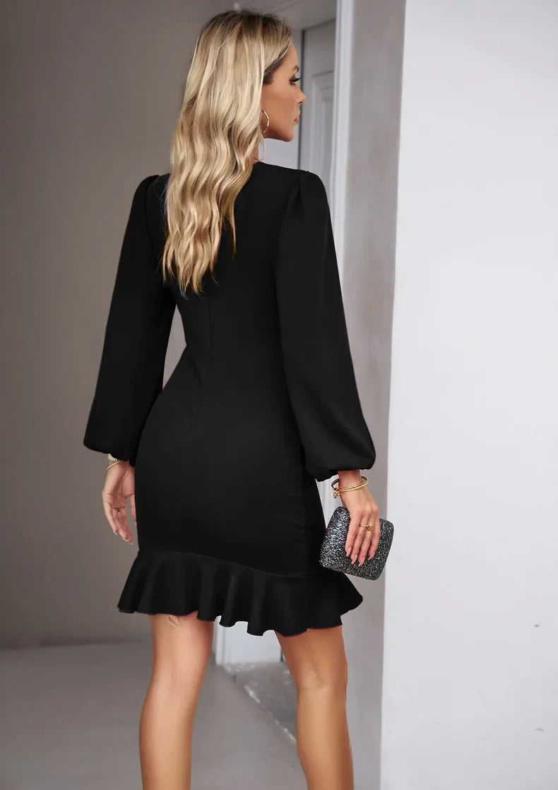 Duttini | Ruffle Hem Puff Sleeve Dress in Elegant Style for Women