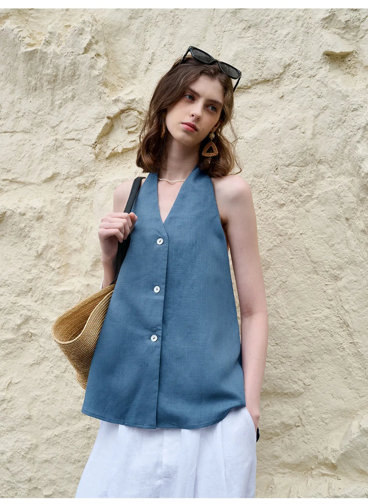 Duttini | Linen Halter Waistcoat Top for Women