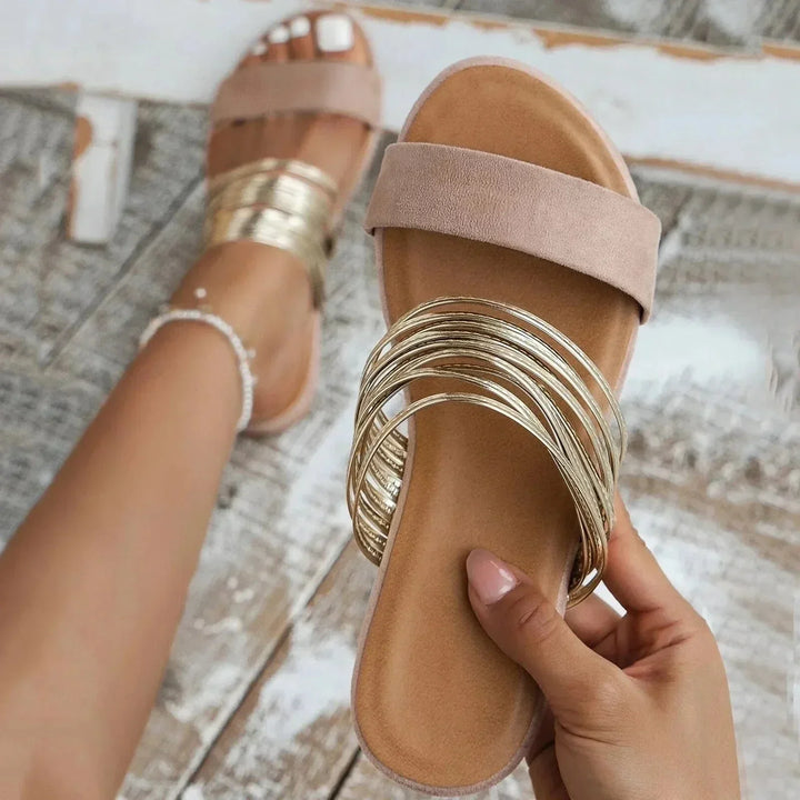 Duttini | Lightweight Open Toe Slide With Multi Band Detail