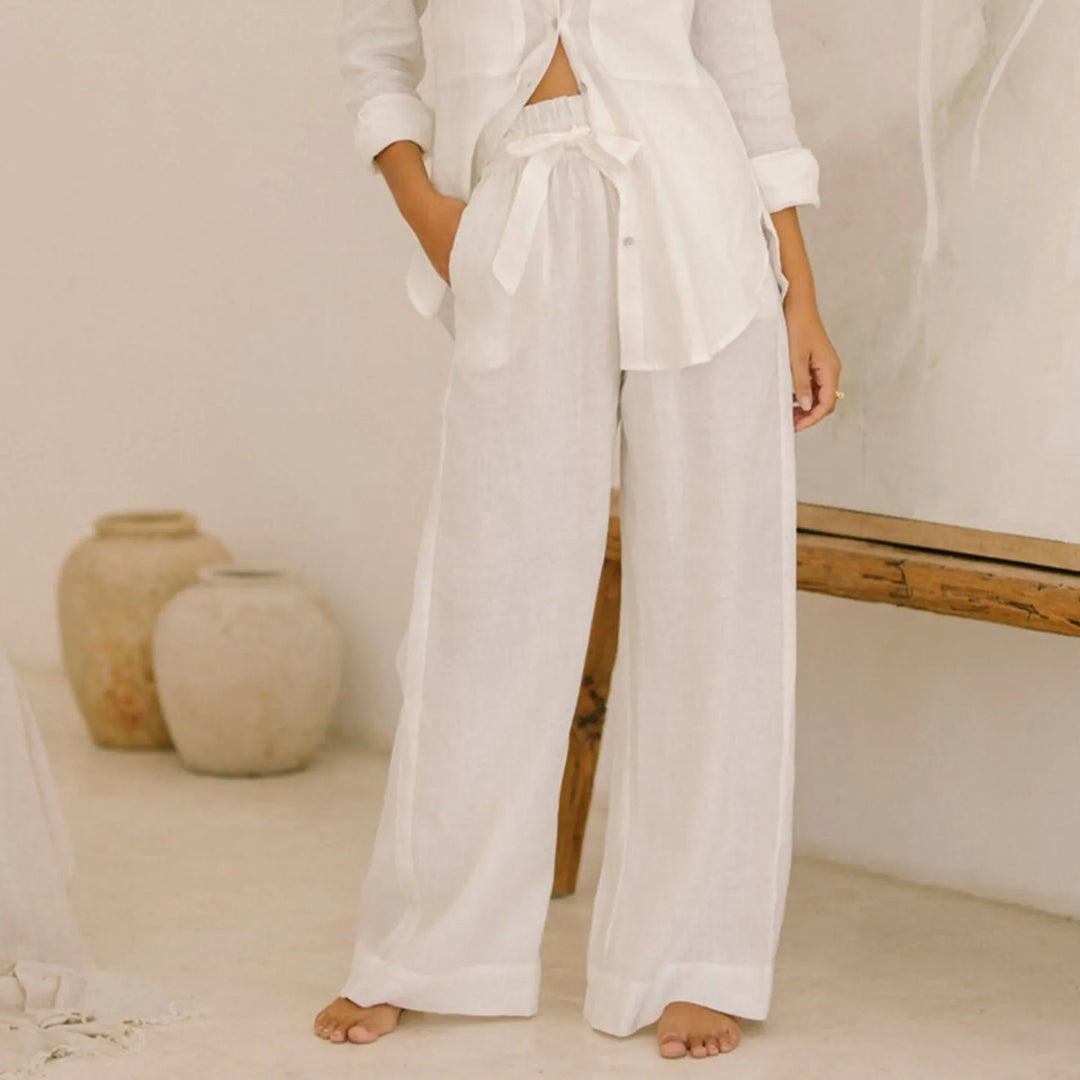 Duttini | Linen Wide Leg Pant for Women in Ruffle Style