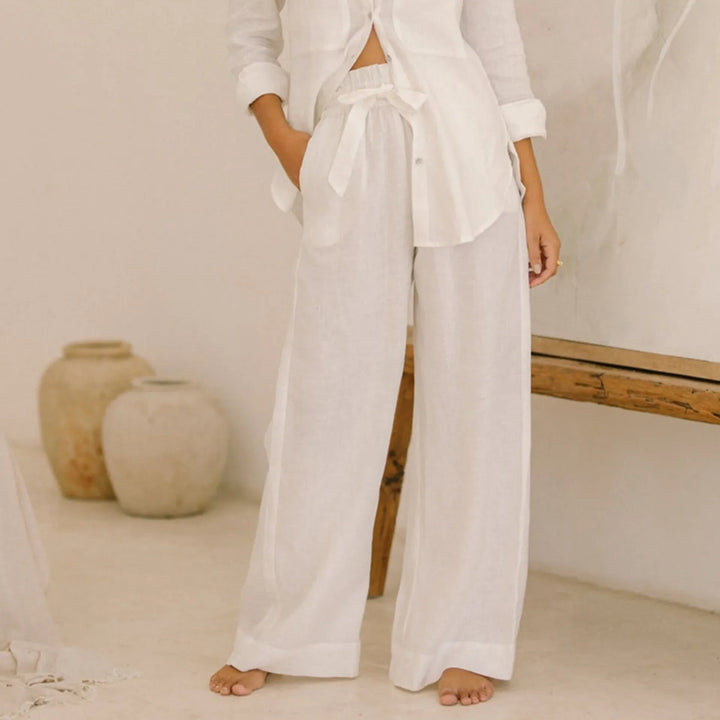 Duttini | Linen Wide Leg Pant for Women in Ruffle Style