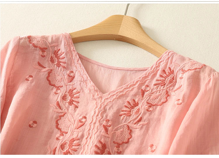 Duttini | V-Neck Cotton Blouse for Women in White
