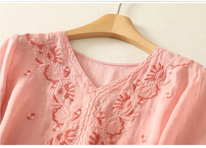 Duttini | V-Neck Cotton Blouse for Women in White