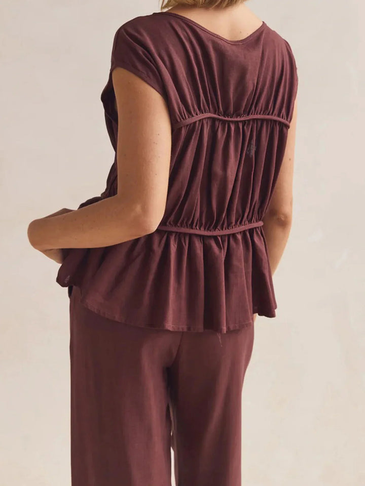 Duttini | Ruched Cap Sleeve Peplum Top for Women