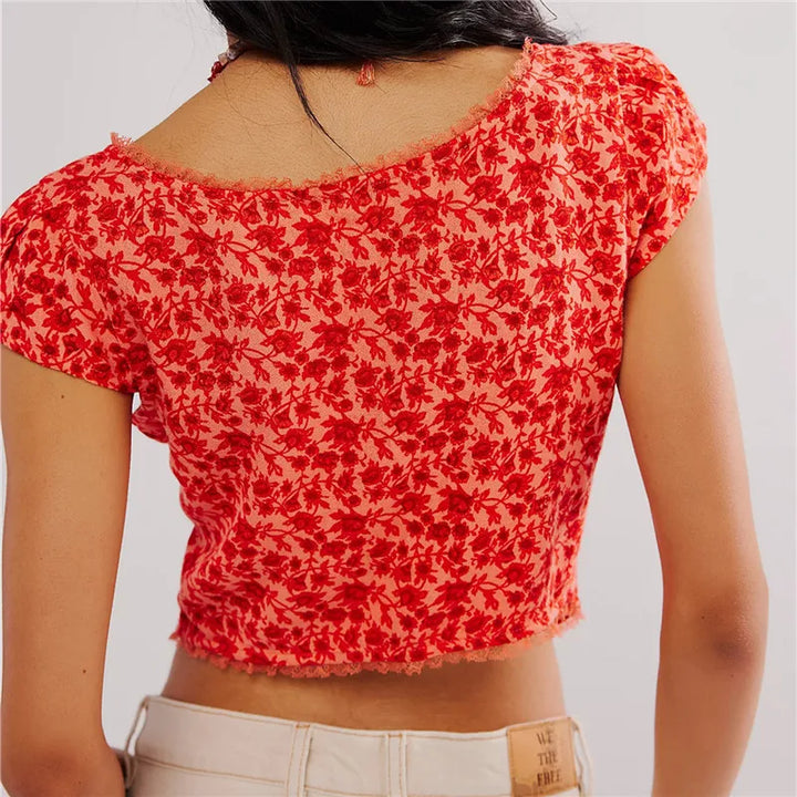 Duttini | Floral Ruche Crop Top for Women in Multicolor