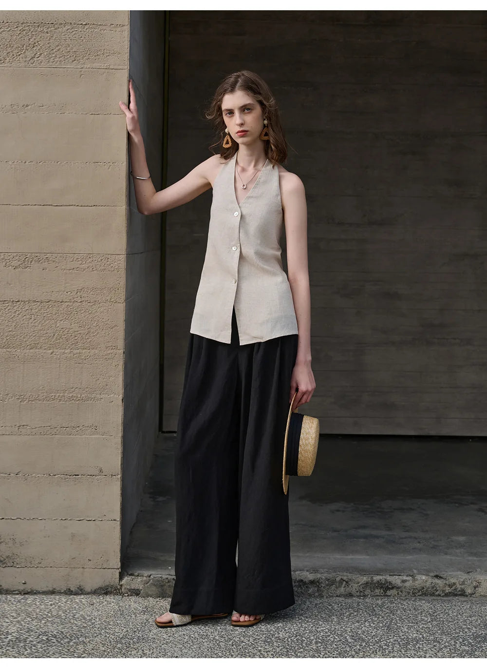 Duttini | Linen Halter Waistcoat Top for Women
