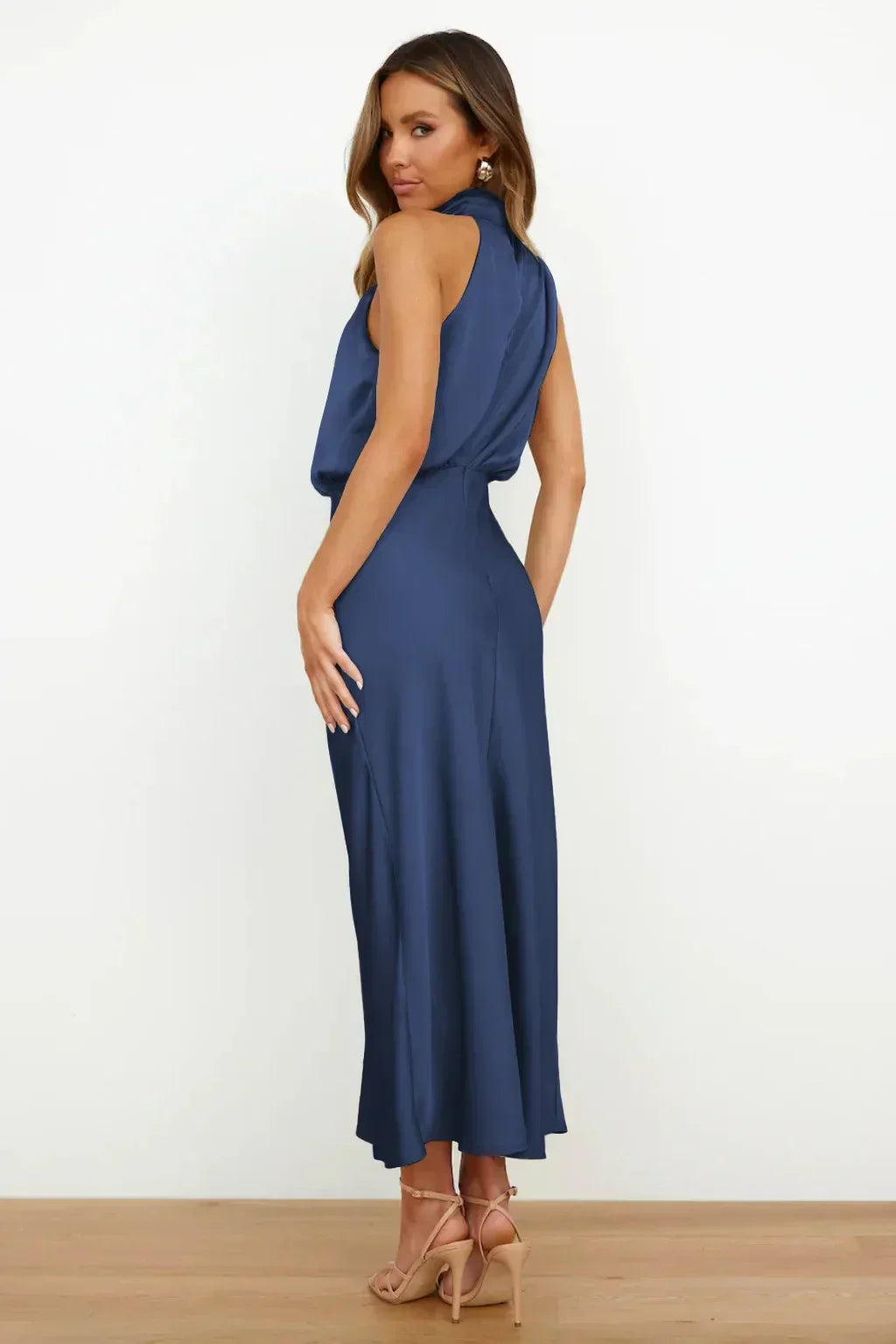 Duttini | Elegant Halter Evening Dress with Graceful Drape