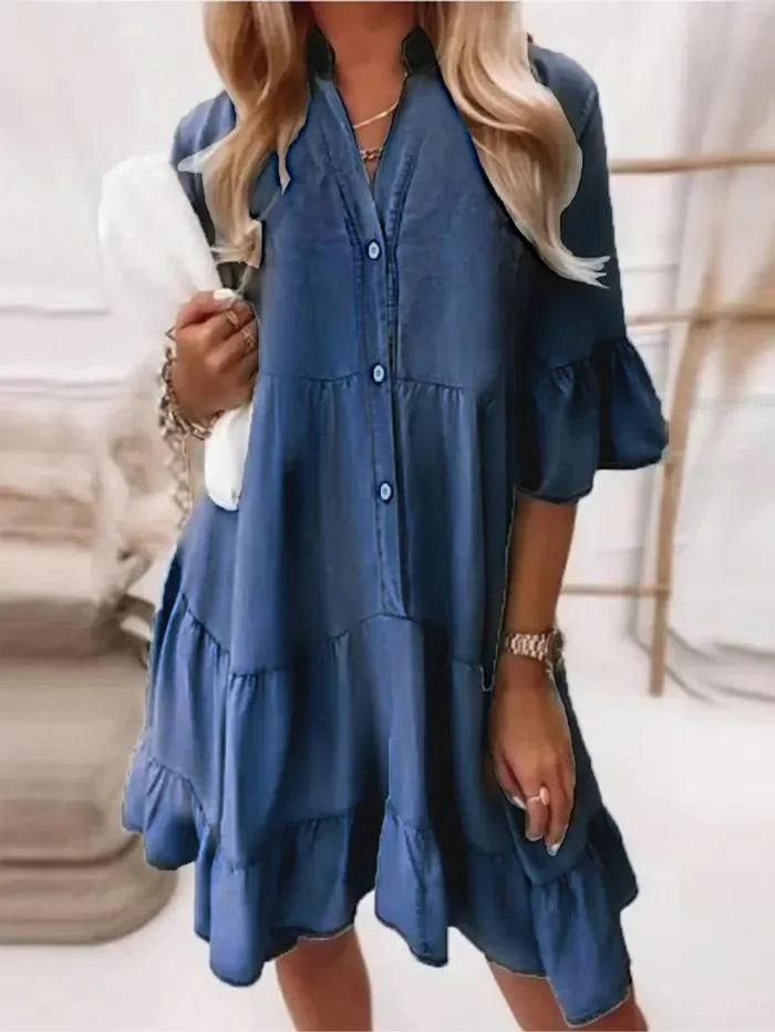 Duttini | Casual Tiered Ruffle Mini Dress Button-Down