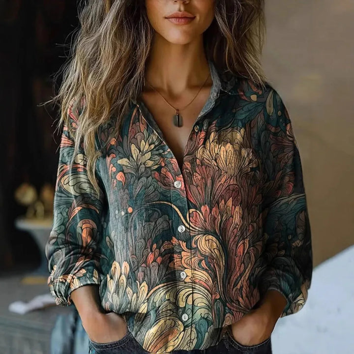 Duttini | Vintage Floral Print Long Sleeve Button-Down Shirt