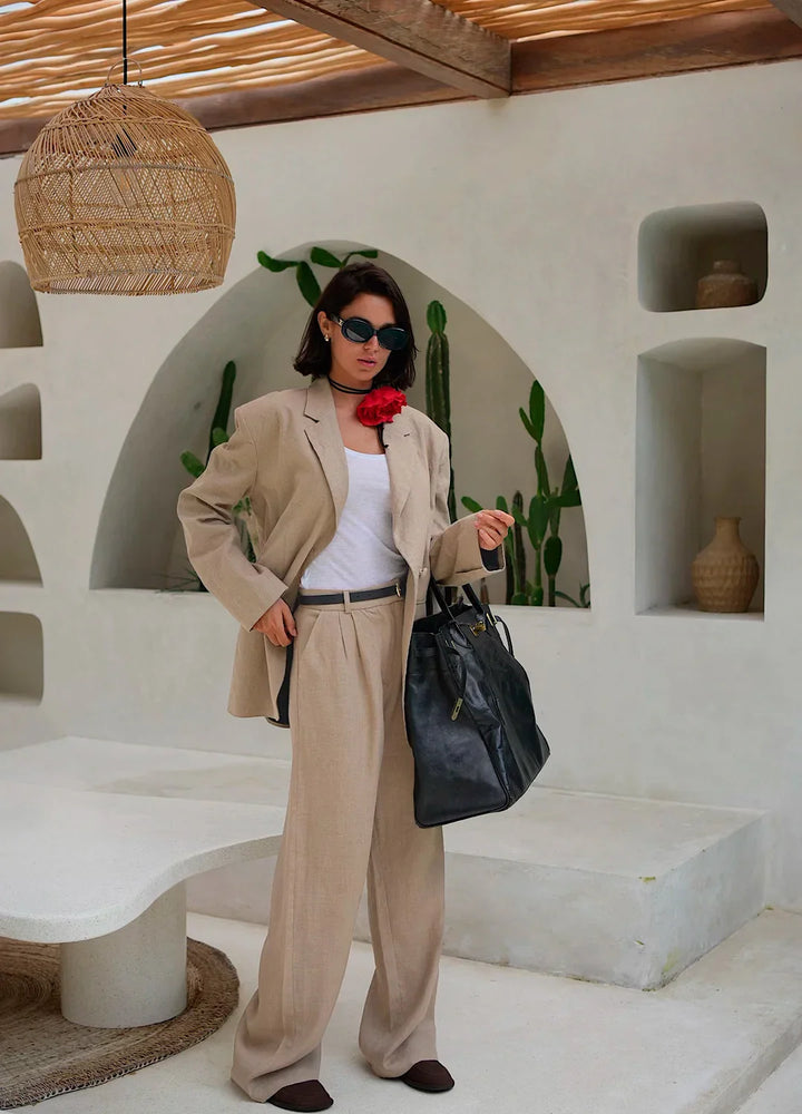 Duttini | Linen Wide-Leg Trousers for Women in Natural Color
