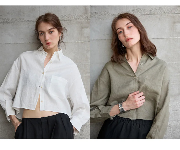 Duttini | Cropped Linen Overshirt for Women