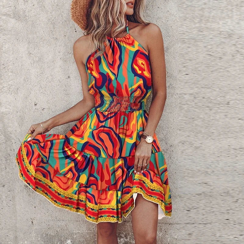 Duttini | Statement Halter Lace Flowy Draped Dress in a Flattering Cut