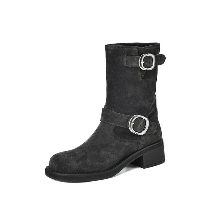Duttini | Suede Buckle Boots in Black