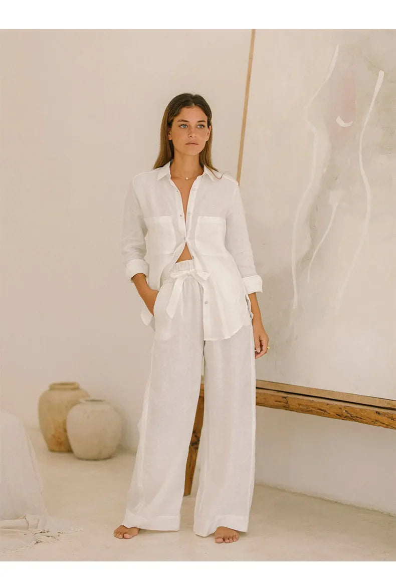 Duttini | Oversized Linen Shirt for Women in White